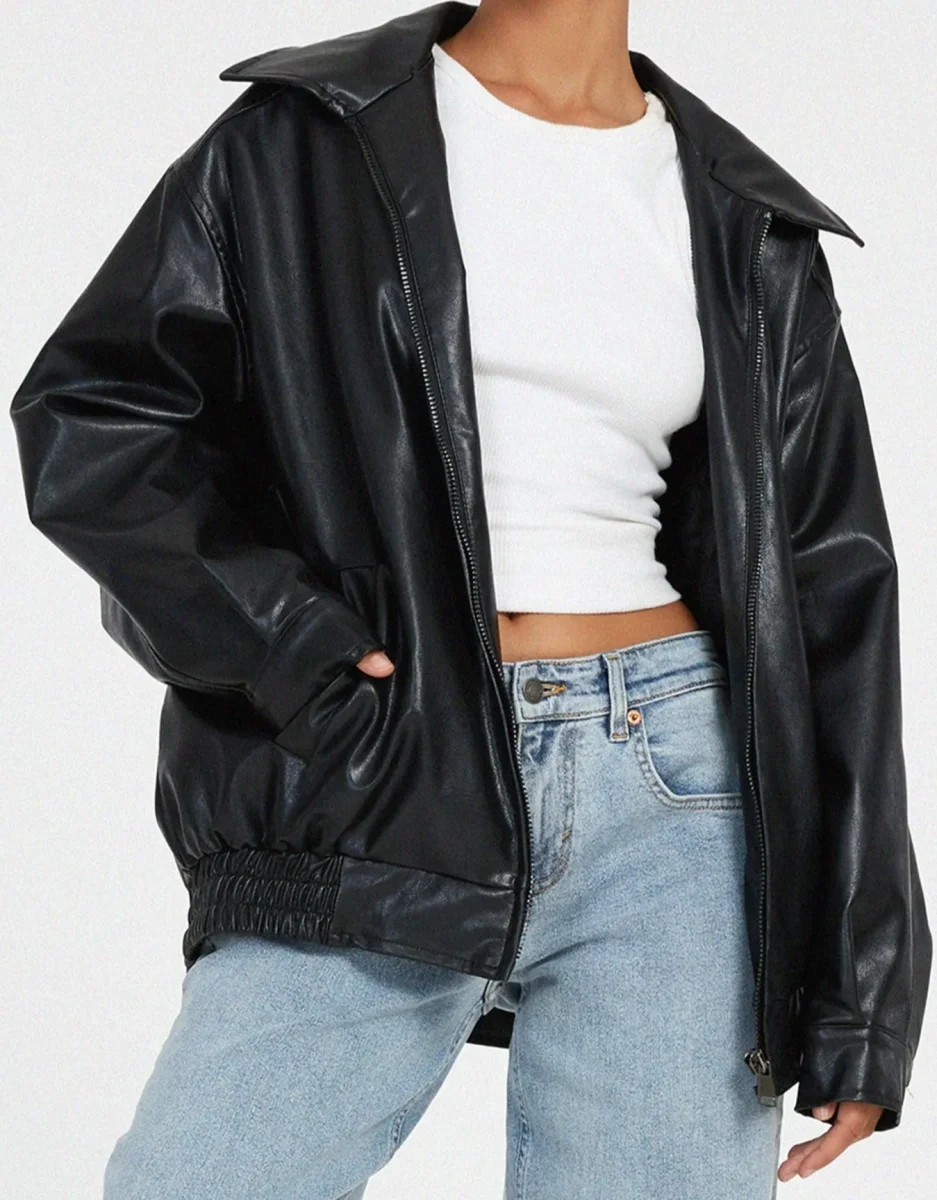Oversized Leren Jack dames met rits - Afbeelding 8