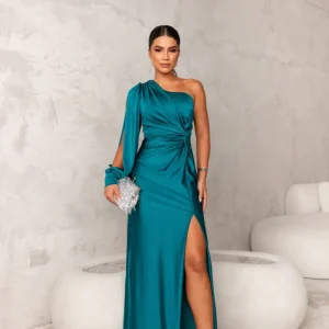 Dames elegante gala maxi jurk met one shoulder en split