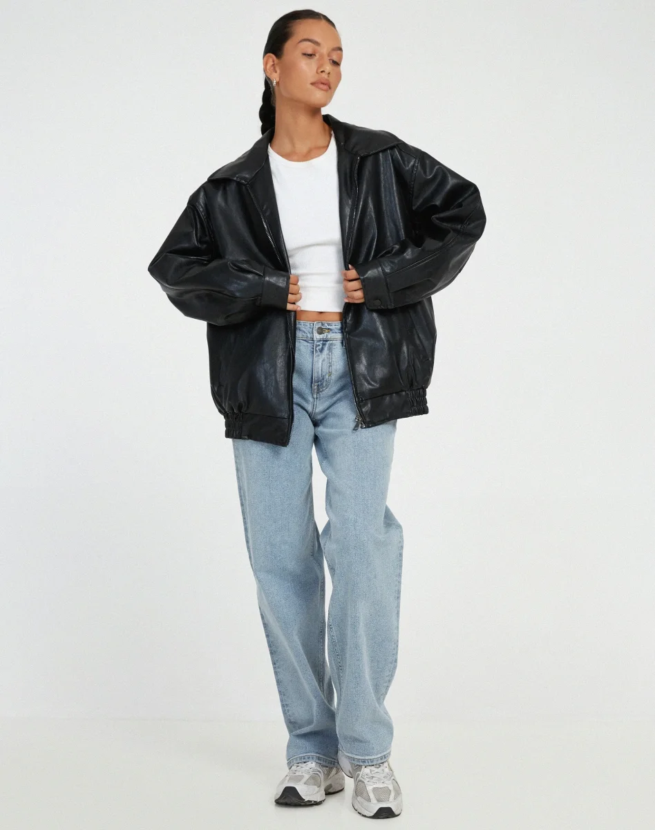 Oversized Leren Jack dames met rits - Afbeelding 6