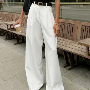 Dames high waist wide leg broek met plooien en rechte pijpen