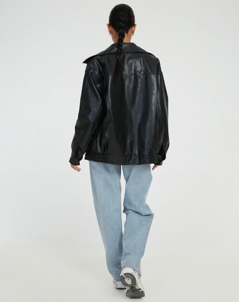 Oversized Leren Jack dames met rits - Afbeelding 7