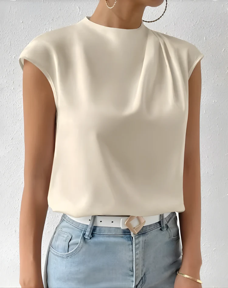 Elegante Dames Satijnen Top met Watervalhals en Mouwloos Design - Afbeelding 9