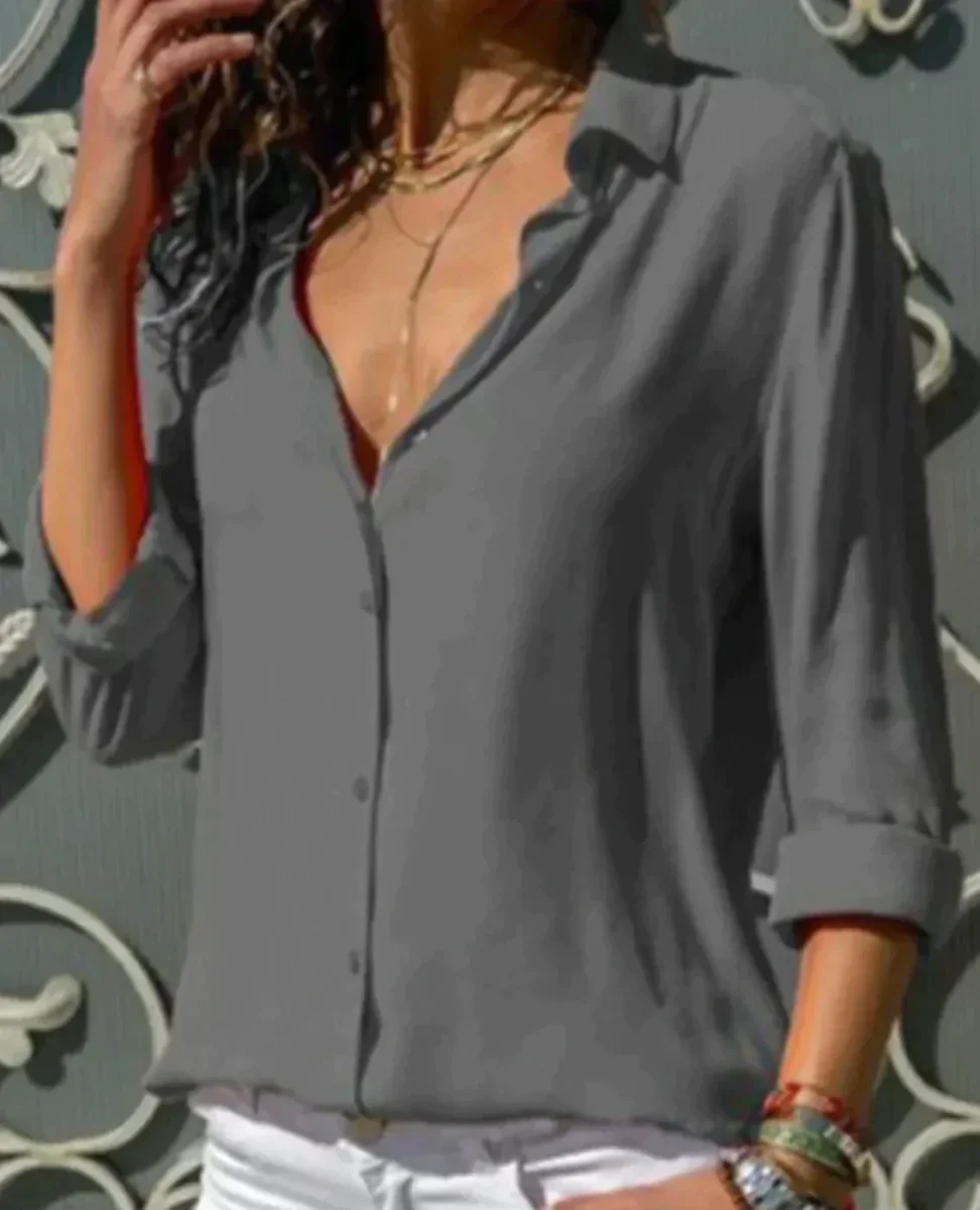 Blouse Met Satin Look Voor Dames Met Knoopsluiting En Lange Mouwen - Afbeelding 7