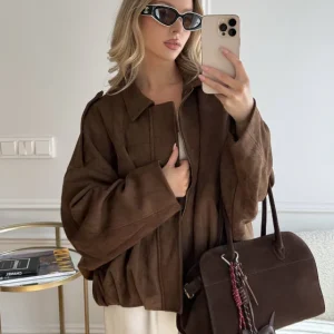 Dames Leren Jas Suede Oversized Warm