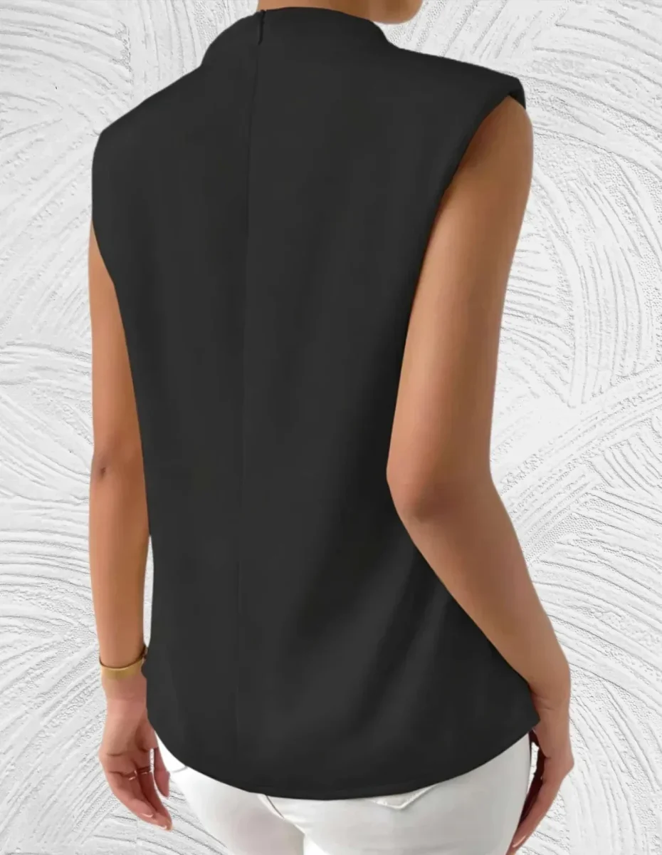 Elegante Dames Satijnen Top met Watervalhals en Mouwloos Design - Afbeelding 3