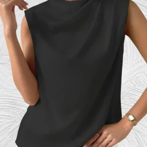 Elegante Dames Satijnen Top met Watervalhals en Mouwloos Design