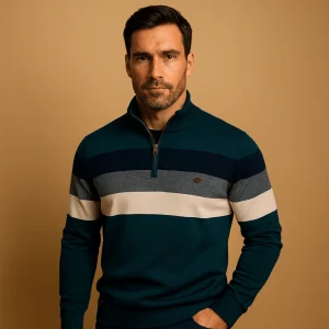 Heren pullover met Half-Zip rits | Retro gestreept design en moderne pasvorm
