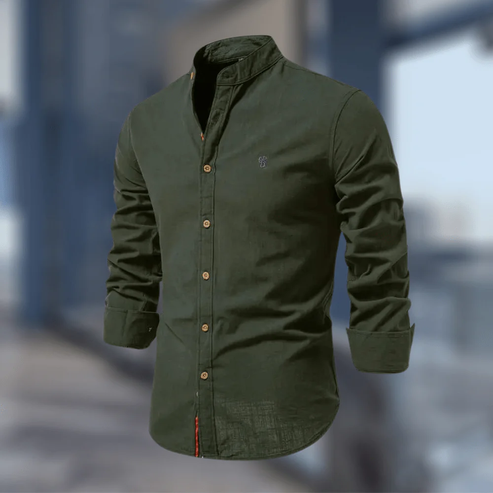 Heren Overhemd – Slim Fit – Lange Mouwen met Opstaande Kraag