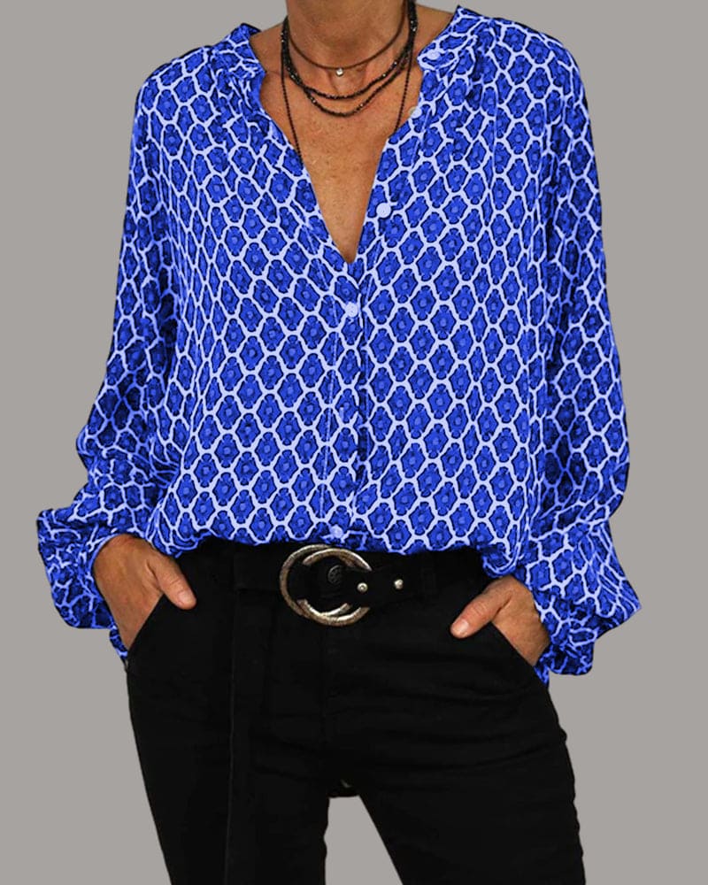 Losvallende Button Up Blouse Met Print En Lange Mouwen - Afbeelding 6