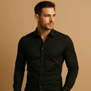 Slim Fit Heren Overhemd met Turndown-Kraag | Modern & Verzorgd