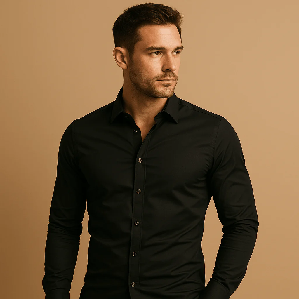 Slim Fit Heren Overhemd met Turndown-Kraag | Modern & Verzorgd