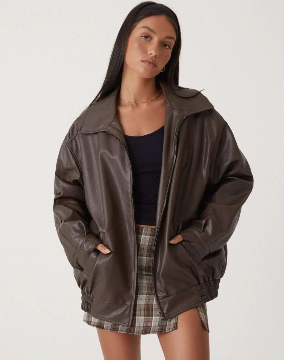 Oversized Leren Jack dames met rits - Afbeelding 3